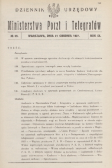Dziennik Urzędowy Ministerstwa Poczt i Telegrafów. R.9, nr 39 (21 grudnia 1927)