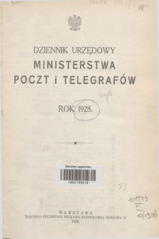 Dziennik Urzędowy Ministerstwa Poczt i Telegrafów. R.10, Spis rzeczy działu urzędowego Dziennika Urzędowego Ministerstwa Poczt i Telegrafów za rok 1928