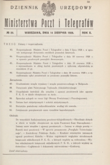 Dziennik Urzędowy Ministerstwa Poczt i Telegrafów. R.10, № 20 (14 sierpnia 1928)