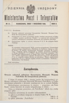 Dziennik Urzędowy Ministerstwa Poczt i Telegrafów. R.10, № 21 (1 września 1928)