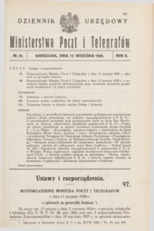 Dziennik Urzędowy Ministerstwa Poczt i Telegrafów. R.10, № 22 (12 września 1928) + dod.