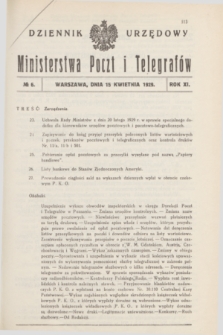 Dziennik Urzędowy Ministerstwa Poczt i Telegrafów. R.11, № 6 (15 kwietnia 1929)