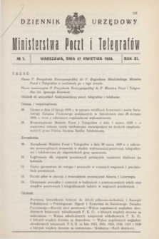 Dziennik Urzędowy Ministerstwa Poczt i Telegrafów. R.11, № 7 (27 kwietnia 1929)