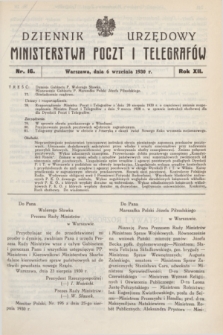 Dziennik Urzędowy Ministerstwa Poczt i Telegrafów. R.12, nr 16 (6 września 1930)