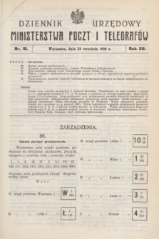 Dziennik Urzędowy Ministerstwa Poczt i Telegrafów. R.12, nr 18 (22 września 1930)