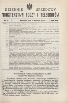 Dziennik Urzędowy Ministerstwa Poczt i Telegrafów. R.13, nr 7 (30 kwietnia 1931)