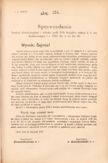 [Kadencja VI, sesja II, al. 224] Alegata do Sprawozdań Stenograficznych z Drugiej Sesyi Szóstego Peryodu Sejmu Krajowego Królestwa Galicyi i Lodomeryi wraz z Wielkiem Księstwem Krakowskiem z roku 1890. Alegat 224