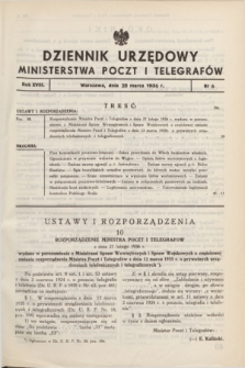 Dziennik Urzędowy Ministerstwa Poczt i Telegrafów. R.18, nr 6 (28 marca 1936) + zał.