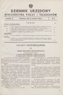 Dziennik Urzędowy Ministerstwa Poczt i Telegrafów. R.18, nr 8 (27 kwietnia 1936) + zał.