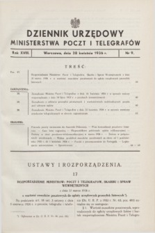 Dziennik Urzędowy Ministerstwa Poczt i Telegrafów. R.18, nr 9 (28 kwietnia 1936)