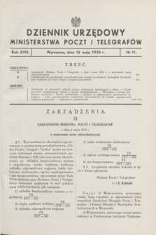 Dziennik Urzędowy Ministerstwa Poczt i Telegrafów. R.18, nr 11 (13 maja 1936)