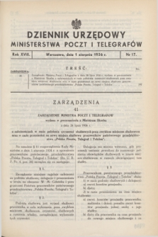 Dziennik Urzędowy Ministerstwa Poczt i Telegrafów. R.18, nr 17 (1 sierpnia 1936)