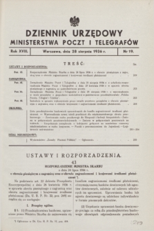 Dziennik Urzędowy Ministerstwa Poczt i Telegrafów. R.18, nr 19 (28 sierpnia 1936)