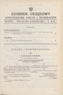 Dziennik Urzędowy Ministerstwa Poczt i Telegrafów. R.18, nr 23 (7 października 1936)