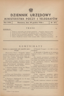 Dziennik Urzędowy Ministerstwa Poczt i Telegrafów. R.18, nr 31 (30 grudnia 1936)