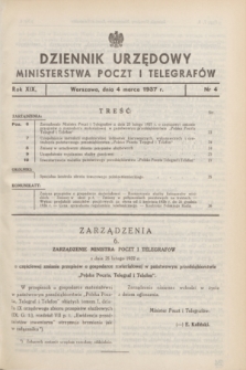 Dziennik Urzędowy Ministerstwa Poczt i Telegrafów. R.19, nr 4 (4 marca 1937)