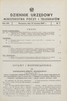 Dziennik Urzędowy Ministerstwa Poczt i Telegrafów. R.19, nr 7 (15 kwietnia 1937)