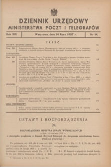 Dziennik Urzędowy Ministerstwa Poczt i Telegrafów. R.19, nr 14 (14 lipca 1937)