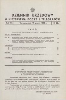 Dziennik Urzędowy Ministerstwa Poczt i Telegrafów. R.19, nr 22 (17 grudnia 1937)