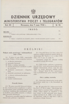 Dziennik Urzędowy Ministerstwa Poczt i Telegrafów. R.20, nr 10 (9 maja 1938)