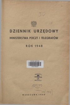 Dziennik Urzędowy Ministerstwa Poczt i Telegrafów. Skorowidz alfabetyczny (1948)