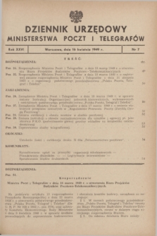 Dziennik Urzędowy Ministerstwa Poczt i Telegrafów. R.26, nr 7 (16 kwietnia 1949)