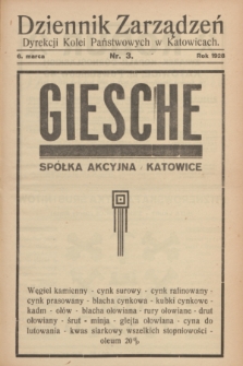 Dziennik Zarządzeń Dyrekcji Kolei Państwowych w Katowicach. 1928, nr 3 (6 marca)