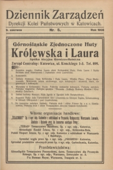 Dziennik Zarządzeń Dyrekcji Kolei Państwowych w Katowicach. 1928, nr 5 (9 czerwca)