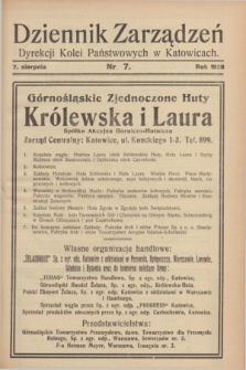 Dziennik Zarządzeń Dyrekcji Kolei Państwowych w Katowicach. 1928, nr 7 (7 sierpnia)