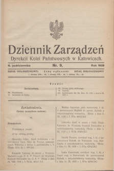 Dziennik Zarządzeń Dyrekcji Kolei Państwowych w Katowicach. 1928, nr 9 (9 października)