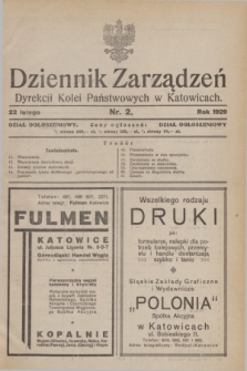 Dziennik Zarządzeń Dyrekcji Kolei Państwowych w Katowicach. 1929, nr 2 (22 lutego)