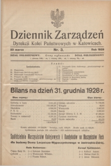 Dziennik Zarządzeń Dyrekcji Kolei Państwowych w Katowicach. 1929, nr 3 (23 marca)