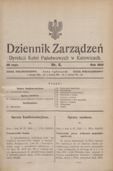 Dziennik Zarządzeń Dyrekcji Kolei Państwowych w Katowicach. 1929, nr 5 (25 maja)
