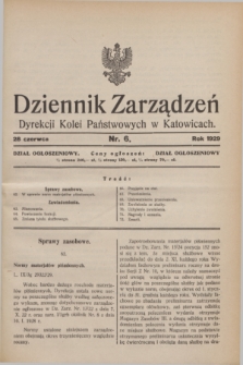 Dziennik Zarządzeń Dyrekcji Kolei Państwowych w Katowicach. 1929, nr 6 (28 czerwca)