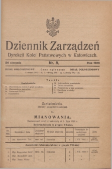 Dziennik Zarządzeń Dyrekcji Kolei Państwowych w Katowicach. 1929, nr 8 (24 sierpnia)
