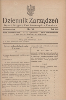 Dziennik Zarządzeń Dyrekcji Okręgowej Kolei Państwowych w Katowicach. 1929, nr 10 (5 października)