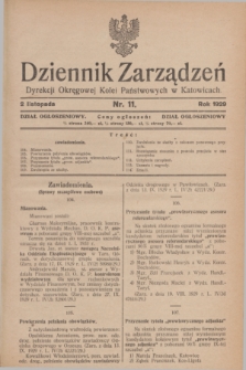 Dziennik Zarządzeń Dyrekcji Okręgowej Kolei Państwowych w Katowicach. 1929, nr 11 (2 listopada)