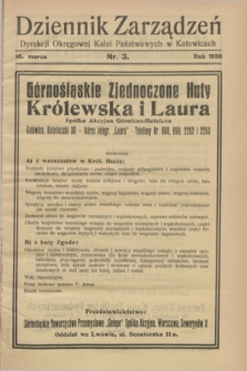 Dziennik Zarządzeń Dyrekcji Okręgowej Kolei Państwowych w Katowicach. 1930, nr 3 (15 marca)