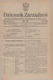 Dziennik Zarządzeń Dyrekcji Okręgowej Kolei Państwowych w Katowicach. 1930, nr 10 (25 października)