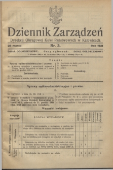 Dziennik Zarządzeń Dyrekcji Okręgowej Kolei Państwowych w Katowicach. 1931, nr 3 (28 marca)
