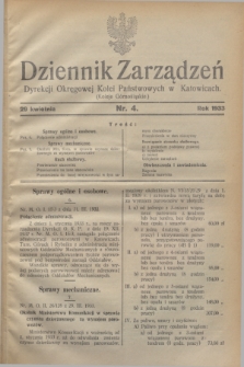 Dziennik Zarządzeń Dyrekcji Okręgowej Kolei Państwowych w Katowicach. 1933, nr 4 (29 kwietnia)