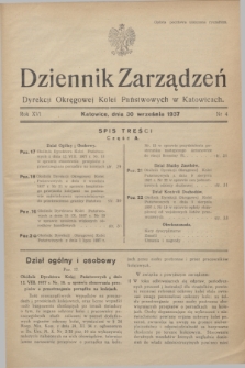 Dziennik Zarządzeń Dyrekcji Okręgowej Kolei Państwowych w Katowicach. R.16, nr 4 (30 września 1937)
