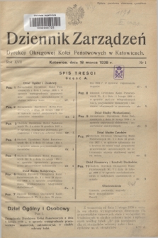 Dziennik Zarządzeń Dyrekcji Okręgowej Kolei Państwowych w Katowicach. R.17, nr 1 (18 marca 1938)