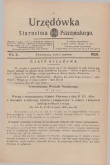 Urzędówka Starostwa Pszczyńskiego. 1929, nr 21 (1 czerwca)