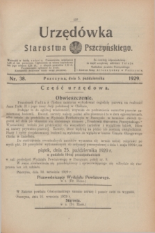 Urzędówka Starostwa Pszczyńskiego. 1929, nr 38 (5 października)