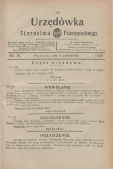 Urzędówka Starostwa Pszczyńskiego. 1929, nr 39 (12 października)