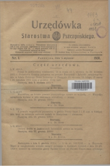 Urzędówka Starostwa Pszczyńskiego. 1931, nr 1 (3 stycznia)