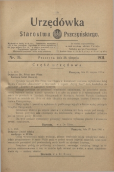 Urzędówka Starostwa Pszczyńskiego. 1931, nr 35 (29 sierpnia)