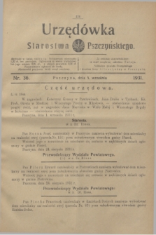 Urzędówka Starostwa Pszczyńskiego. 1931, nr 36 (5 września)