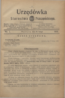 Urzędówka Starostwa Pszczyńskiego. 1933, nr 7 (18 lutego)